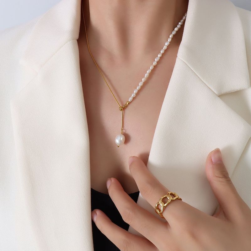 Mode Geometrisch Titan Stahl Halskette Perle Edelstahl Halsketten
