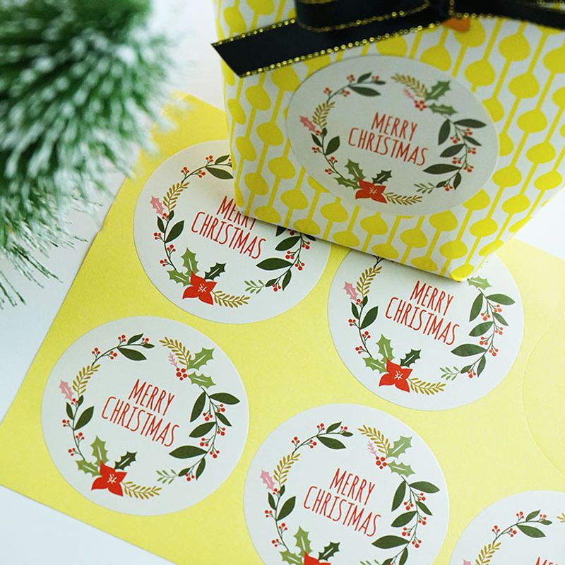 Weiß Weihnachten Kranz Brief Muster Cookie Box Dekorative Runde Aufkleber