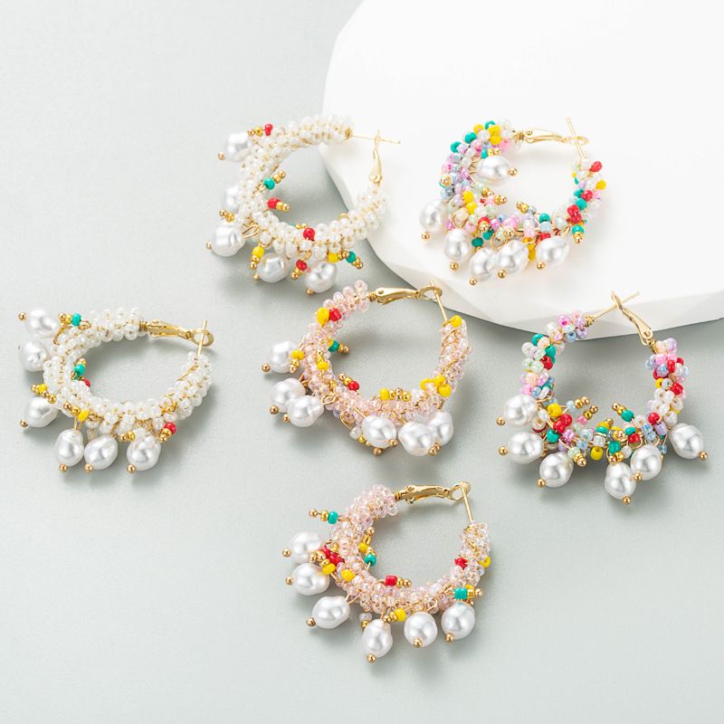 Mode Géométrique Alliage Perlé Perles Artificielles Femmes Des Boucles D'oreilles 1 Paire