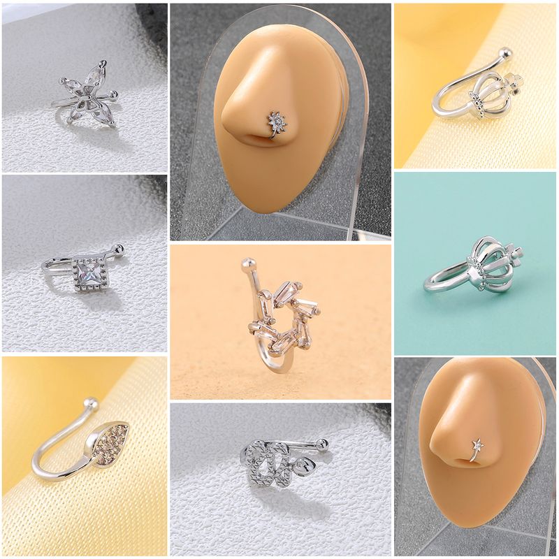 Simple Style Crown Flower Butterfly Copper Plating Inlay Zircon Nose Studs 1 Piece