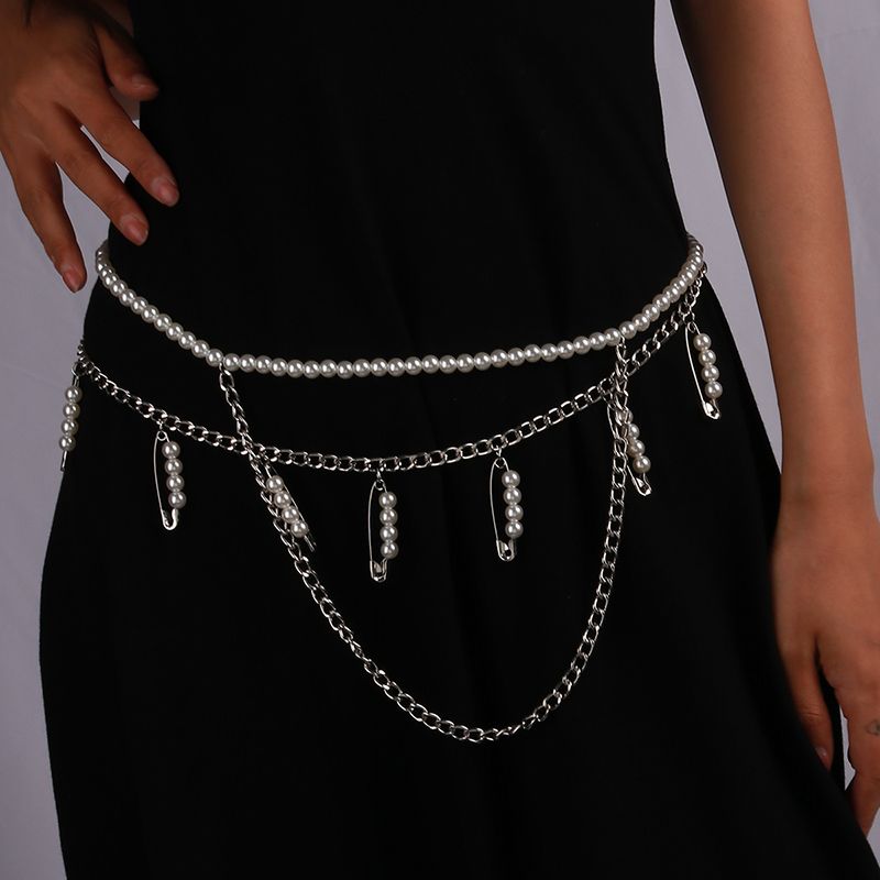 Moda Color Sólido Perla De Imitación Aleación Mujeres Cadena De La Cintura 1 Pieza