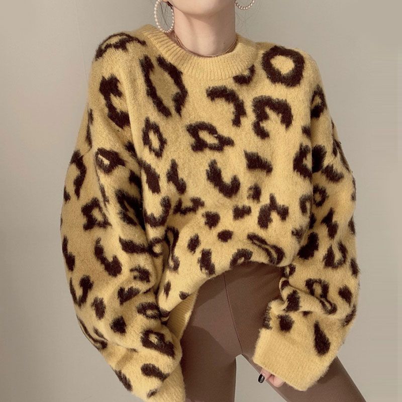 Women's Sweater Long Sleeve Sweaters & Cardigans Fashion Leopard