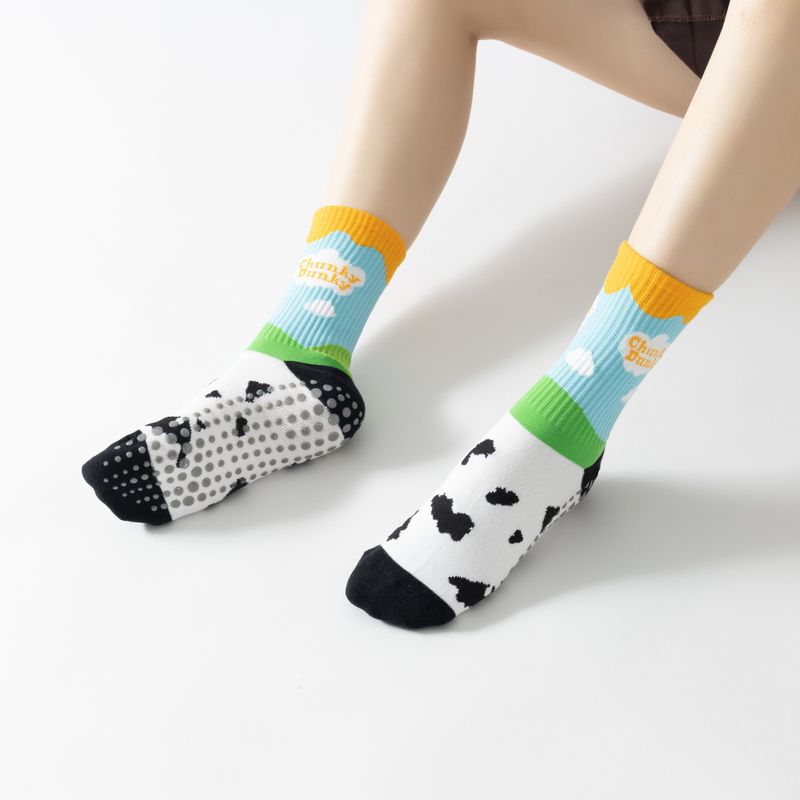 Women's Fashion Color Block Cotton Embroidery Crew Socks