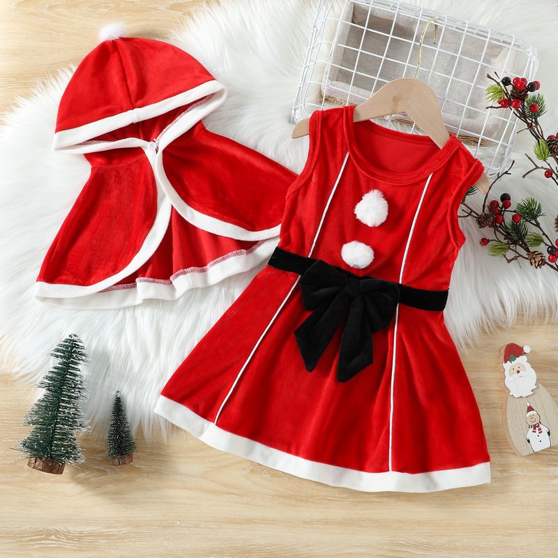 Christmas Fashion Color Block Patchwork Polyester Girls Clothing Sets