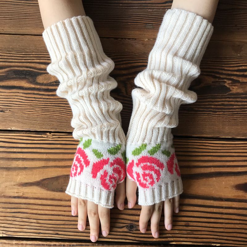 Women's Fashion Flower Knitted Fabric Gloves 1 Pair