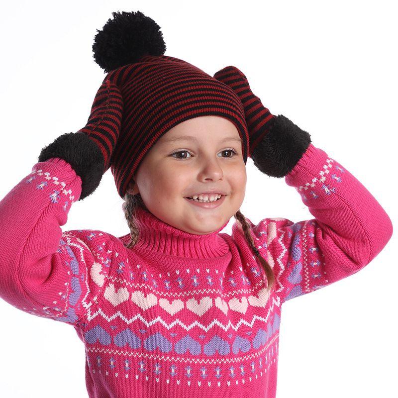 Kinder Unisex Basic Mehrfarbig Pompons Wollmütze
