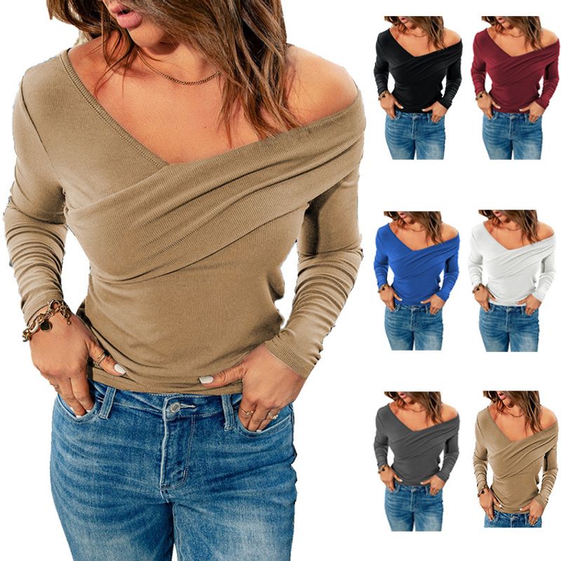 Women's T-shirt Long Sleeve Blouses Patchwork Fashion Solid Color