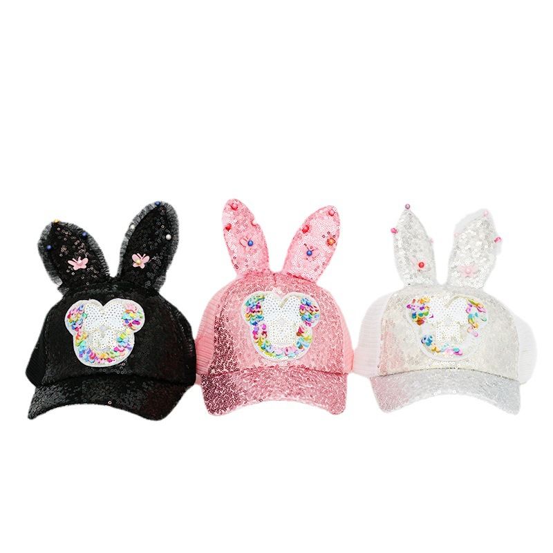 Children Unisex Cute Bunny Ears Sequins Curved Eaves Ivy Cap