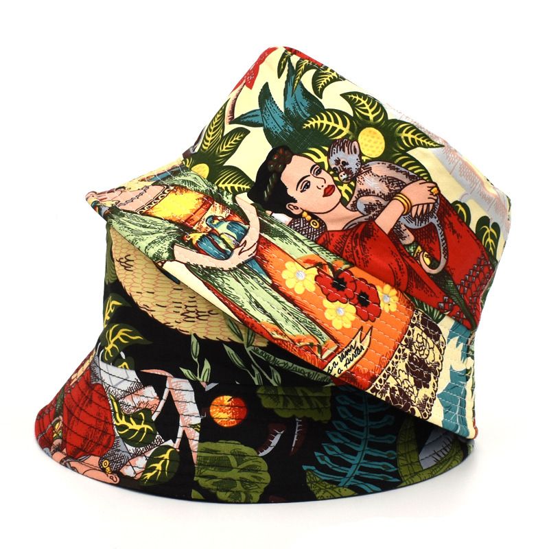 Unisex Fashion Human Flower Printing Wide Eaves Bucket Hat