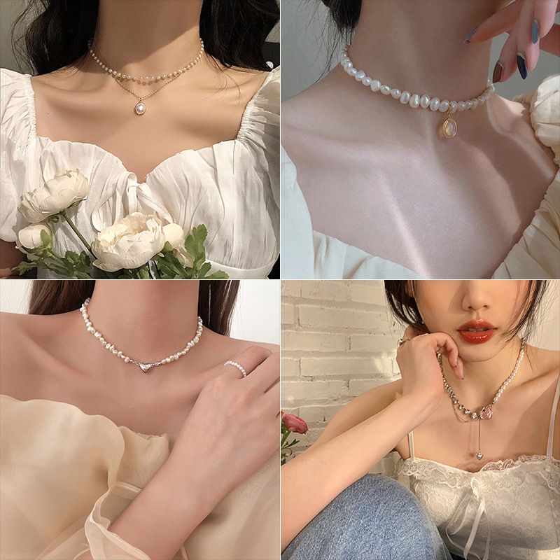 Moda Forma De Corazón Aleación Perla Enchapado Embutido Piedras Preciosas Artificiales Mujeres Collar Colgante 1 Pieza