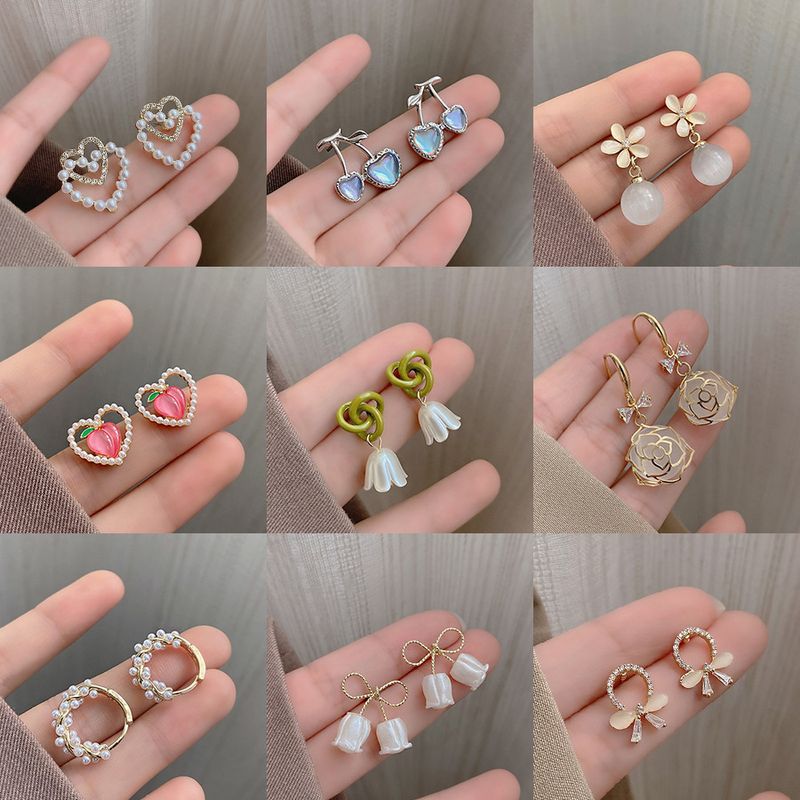 Fashion Flower Alloy Inlay Artificial Gemstones Pearl Women's Drop Earrings 1 Pair