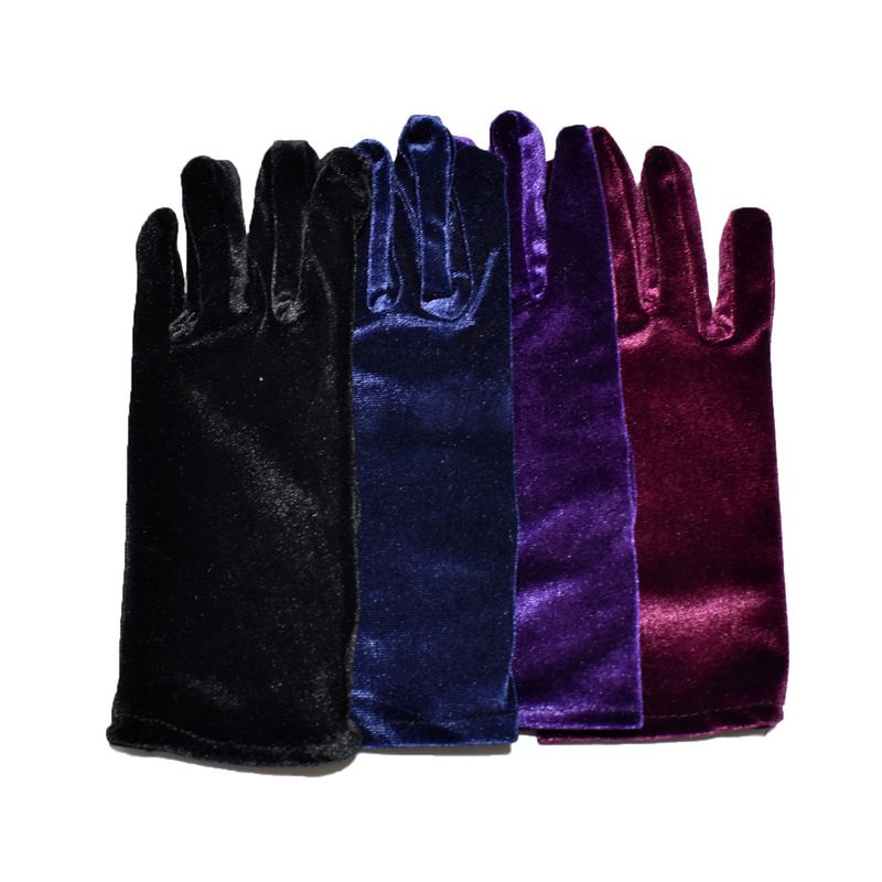 Frau Retro Einfarbig Samt Handschuhe 1 Paar