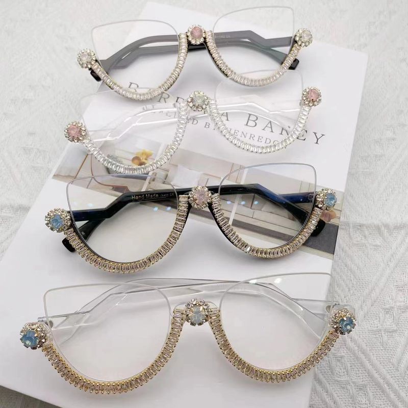 Moda Color Sólido Ordenador Personal Ojo De Gato Diamante Medio Cuadro Gafas Ópticas