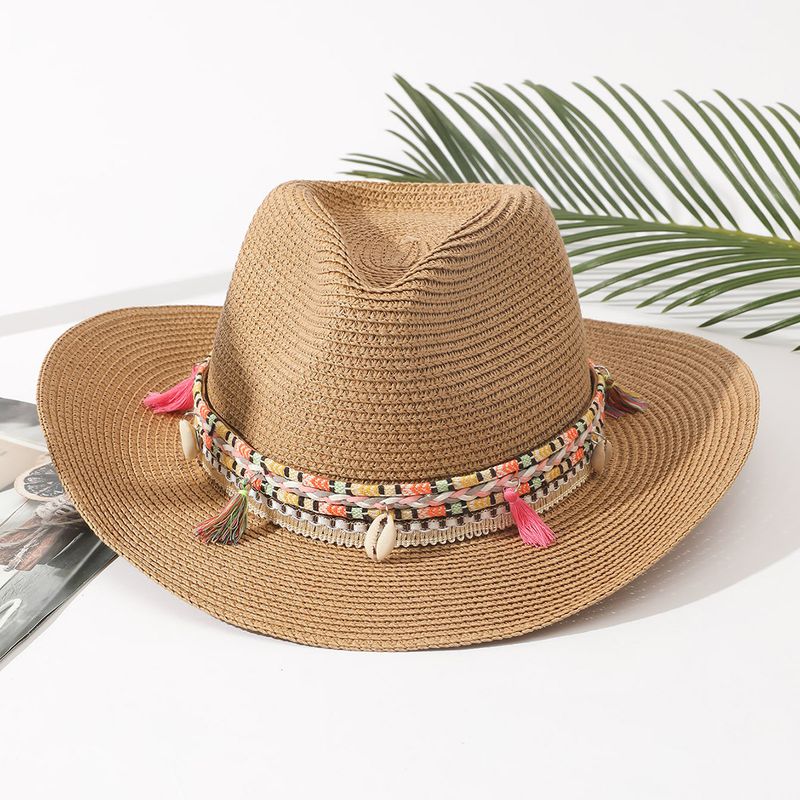Unisex Vacation Solid Color Braid Wide Eaves Straw Hat