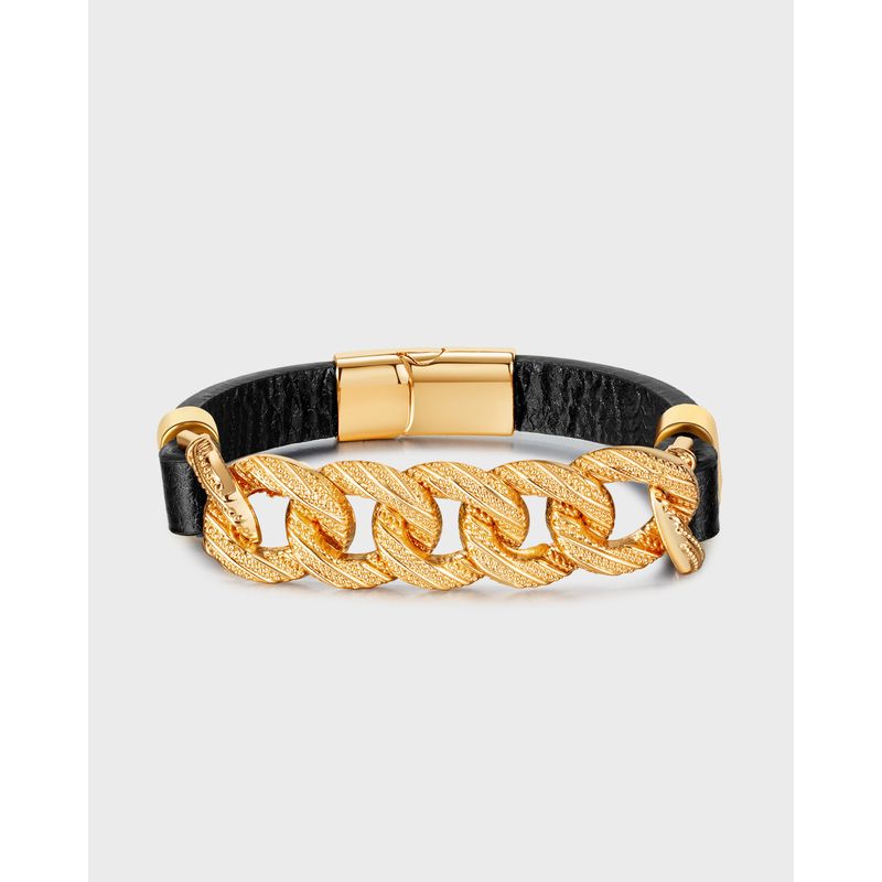 Fashion Geometric Stainless Steel Pu Leather Chain Bracelets