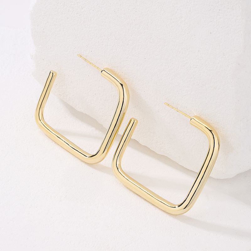 Fashion Circle Square Copper Gold Plated Ear Studs 1 Pair
