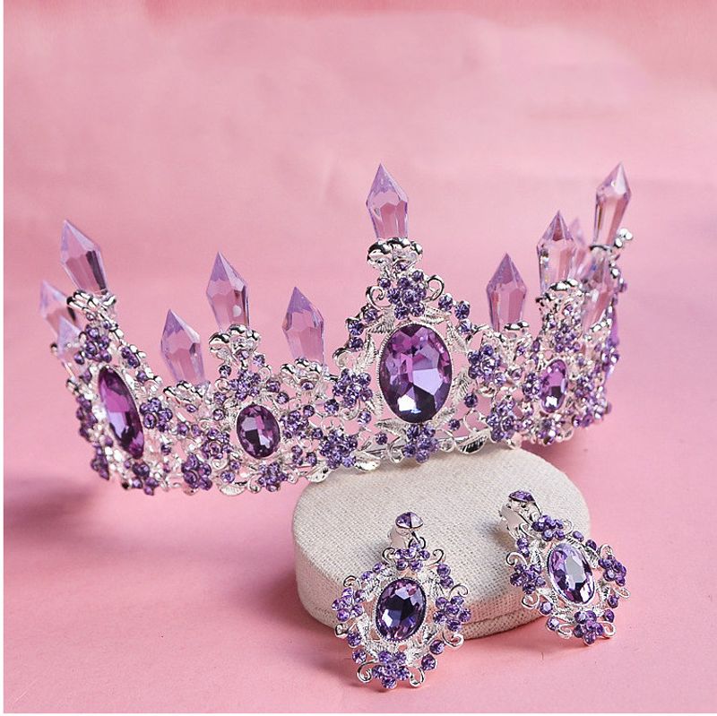 Retro Crystal Baroque Crown Earrings Set Hair Accessories
