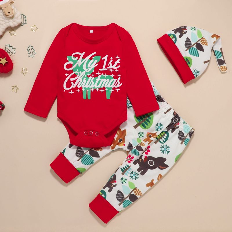 Christmas Christmas Letter Elk Printing Elastic Waist Cotton Girls Clothing Sets