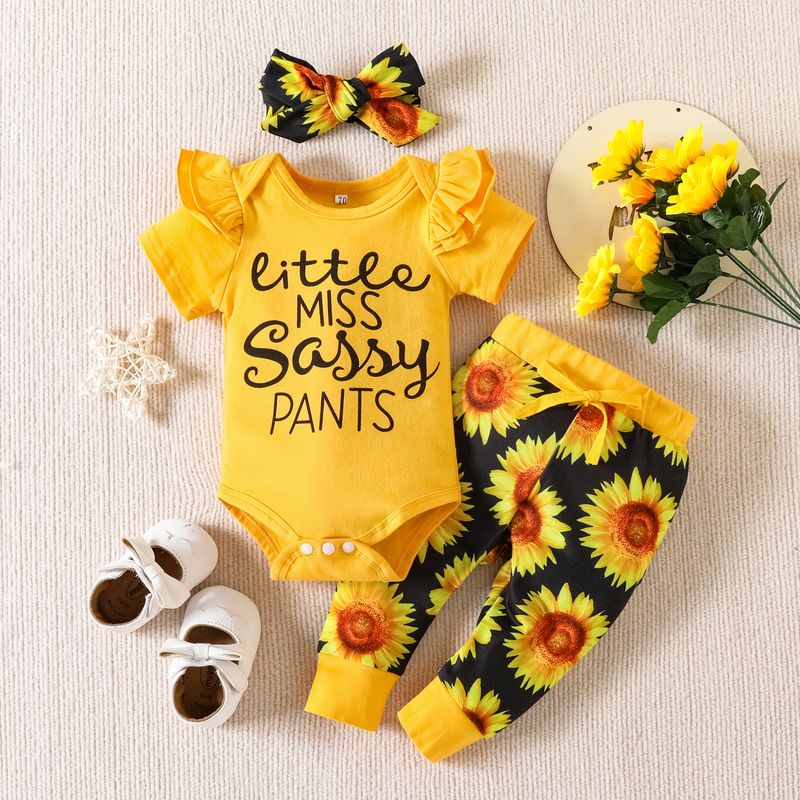 Moda Girasol Letra Impresión Algodón Conjuntos De Ropa De Bebé