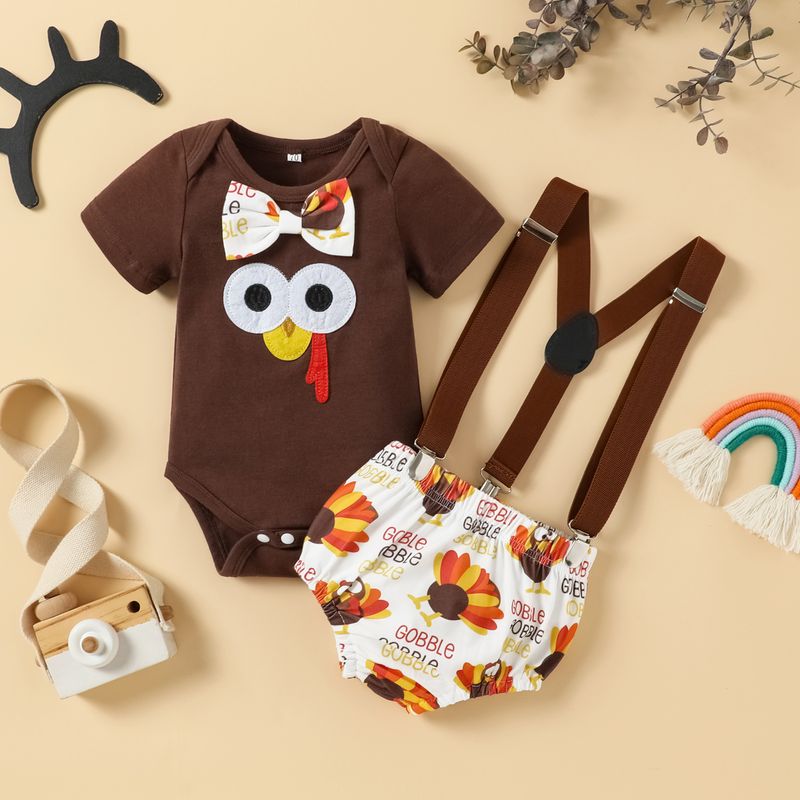 Das Erntedankfest Basic Truthahn Stickerei Drucken Elastische Taille Baumwolle Baby Kleidung Sets