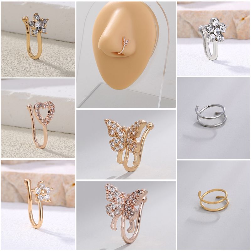 Fashion Geometric Butterfly Copper Plating Zircon Nose Ring 1 Piece