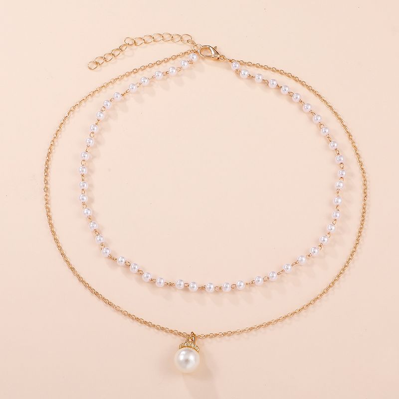 Elegant Geometric Alloy Plating Artificial Pearls Women's Layered Necklaces