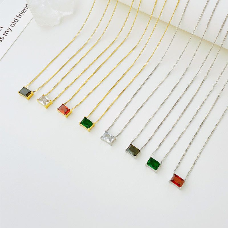 Simple Style Square Titanium Steel Plating Zircon Pendant Necklace