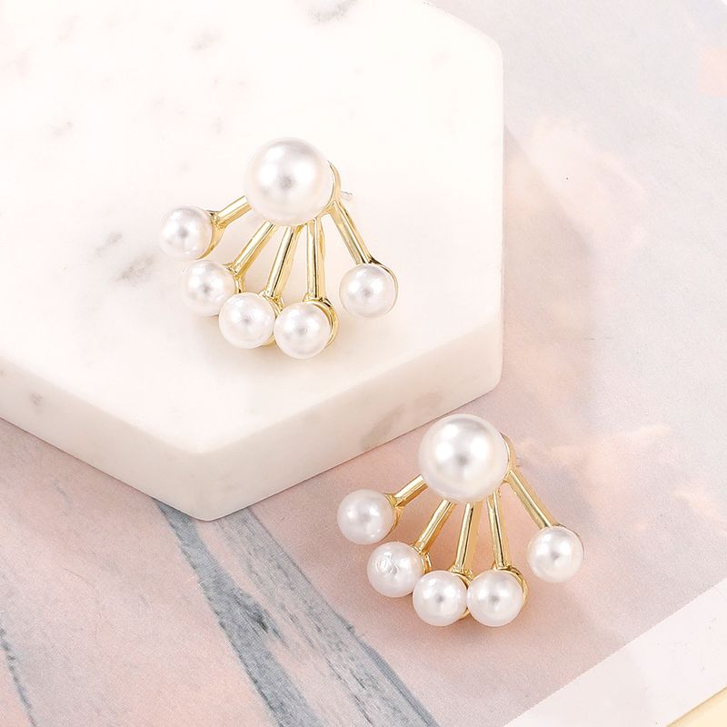 Elegant Sector Alloy Plating Artificial Pearls Women's Ear Studs 1 Pair