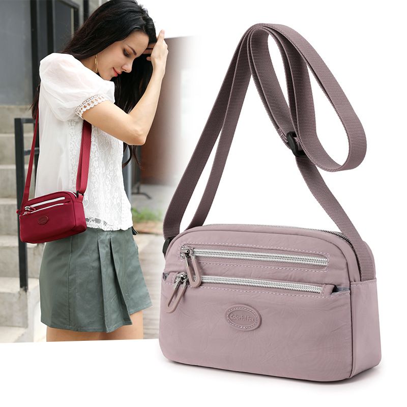 Women's Small Summer Nylon Solid Color Basic Square Zipper Shoulder Bag