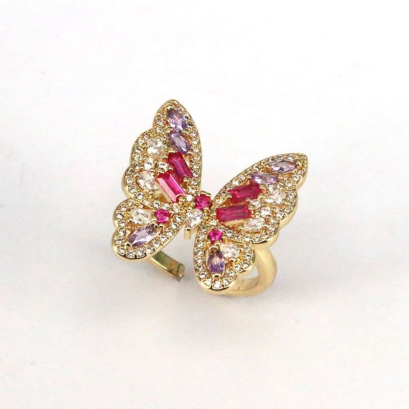 Simple Style Butterfly Copper Gold Plated Zircon Open Ring 1 Piece