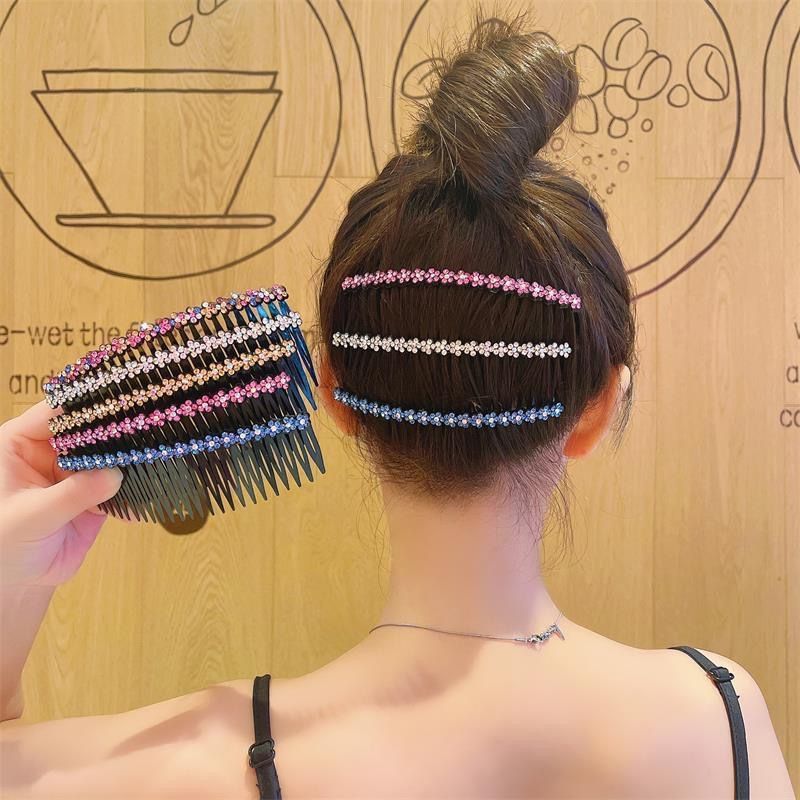 Retro Flower Plastic Rhinestone Hair Combs