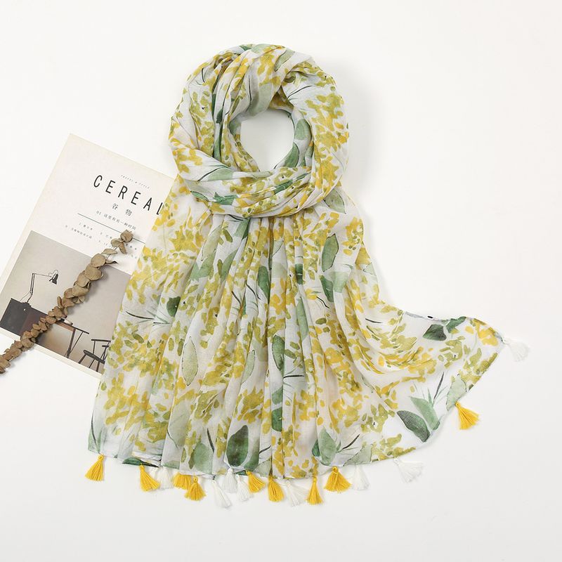 Women's Sweet Flower Cotton And Linen Tassel Silk Scarves