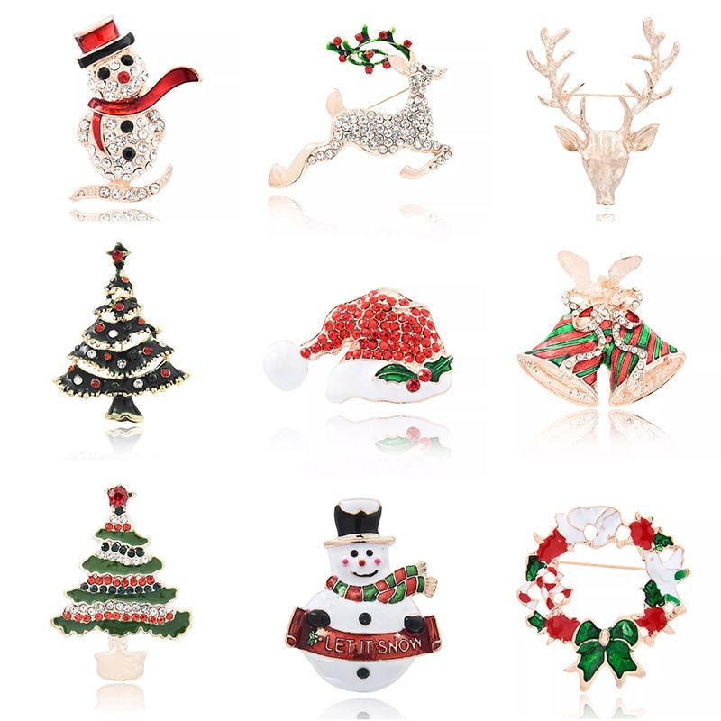 Cute Christmas Tree Snowman Alloy Rhinestone Enamel Women's Brooches