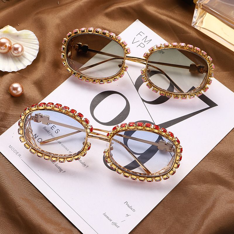 Solid Color Pc Oval Frame Diamond Full Frame Women's Sunglasses