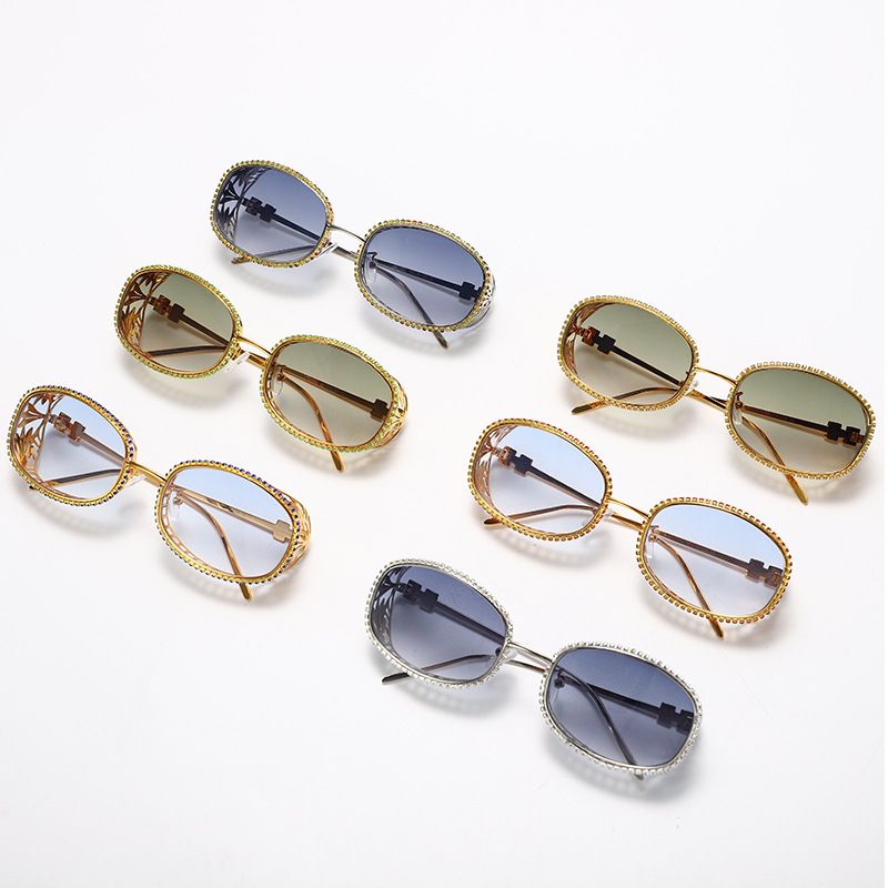 Fashion Solid Color Pc Oval Frame Diamond Full Frame Women's Sunglasses