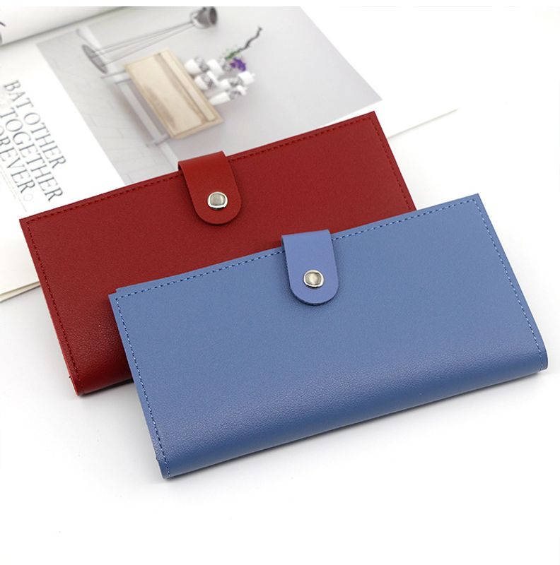 Unisex Solid Color Pu Leather Lock Clasp Wallets