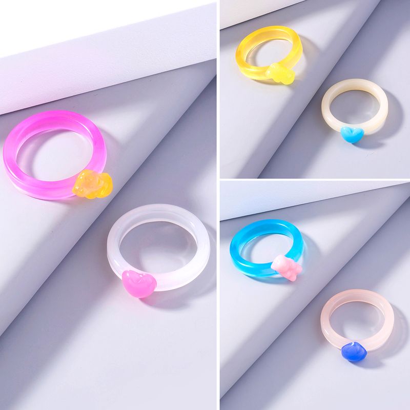 Cute Heart Shape Solid Color Resin Women's Rings 2 Pieces