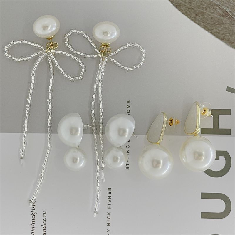 Classical Geometric Bow Knot Imitation Pearl Alloy Women's Drop Earrings 1 Pair