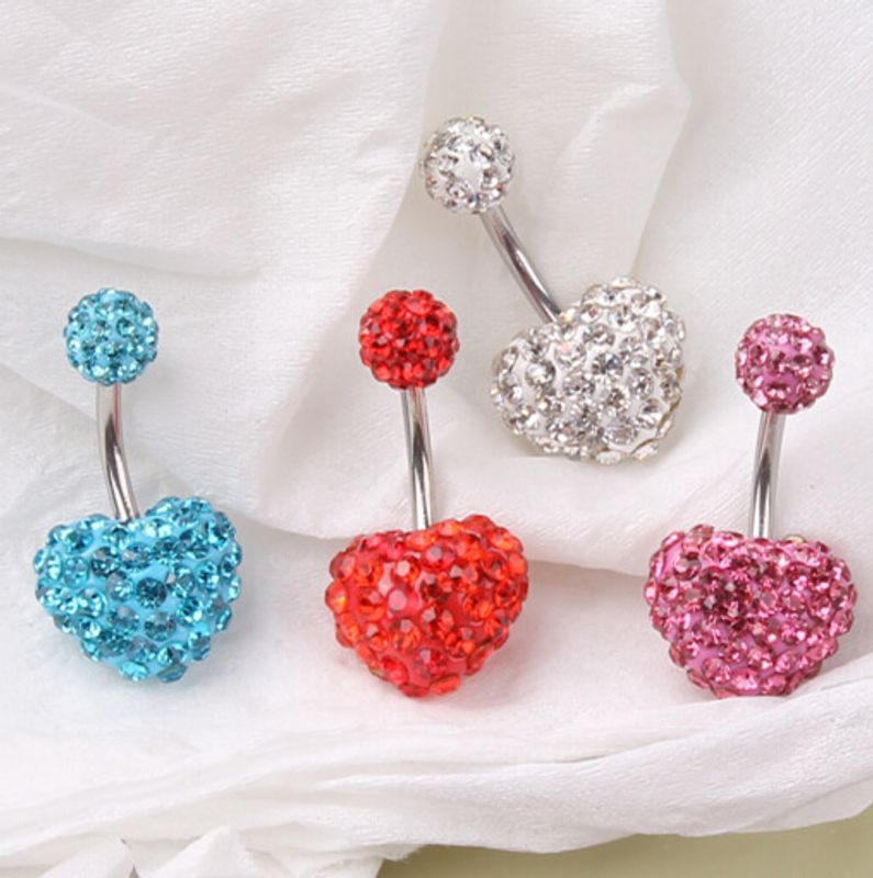 Fashion Heart Shape Stainless Steel Plating Zircon Belly Ring 1 Piece