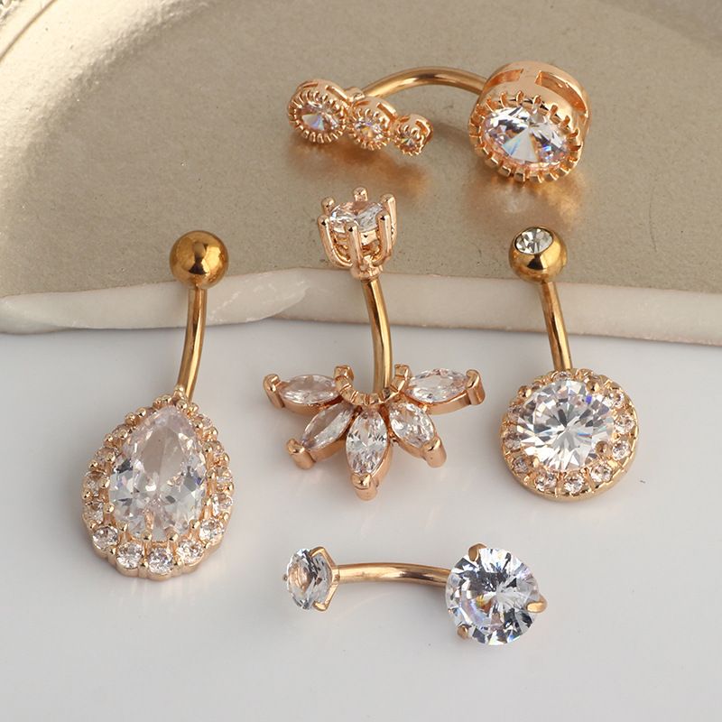 Fashion Water Droplets Stainless Steel Inlay Zircon Belly Ring 5 Pieces