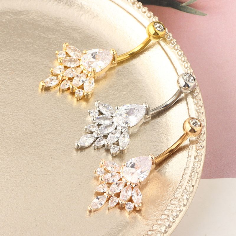 Simple Style Leaf Stainless Steel Plating Zircon Belly Ring 1 Piece