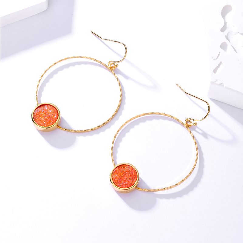 Fashion Round Copper Gold Plated Dangling Earrings 1 Pair