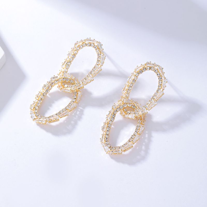 Fashion Circle Number Copper Gold Plated Zircon Drop Earrings 1 Pair