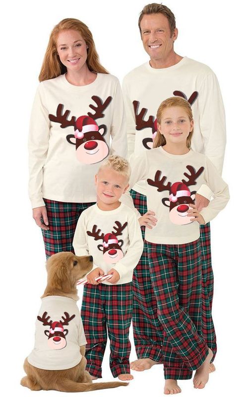 Cartoon Style Elk Polyester Pants Sets Family Matching Outfits