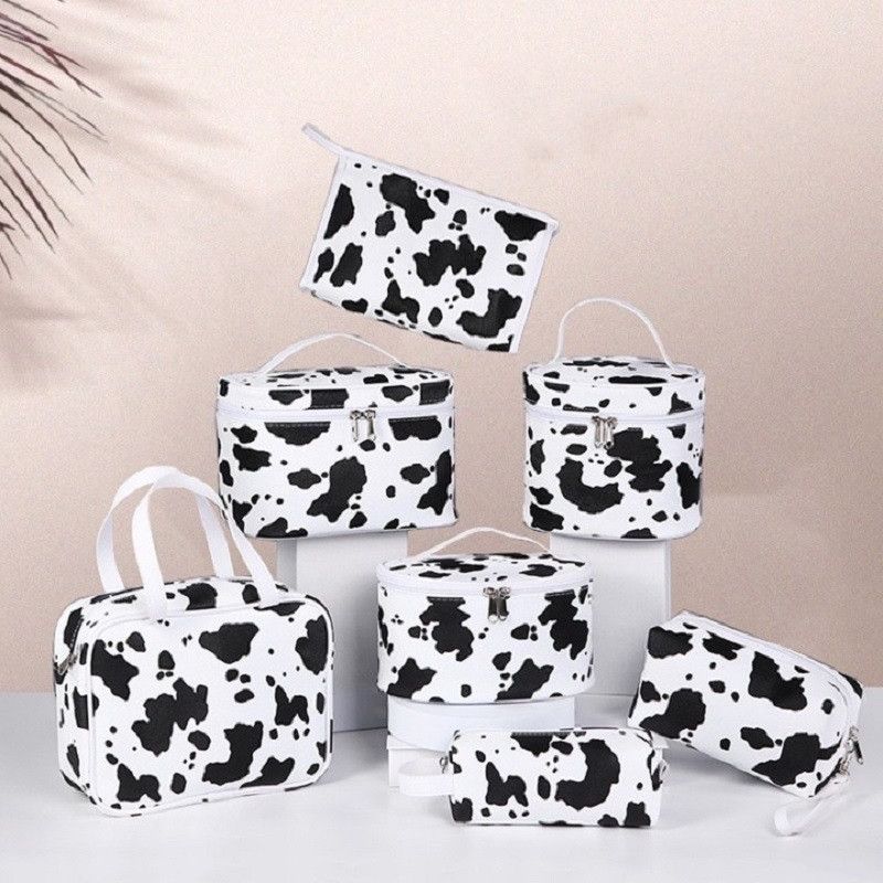 Women's Medium All Seasons Pu Leather Cows Fashion Pillow Shape Bucket Zipper Cosmetic Bag
