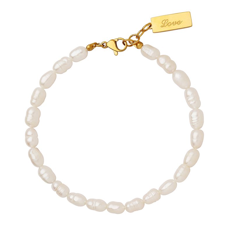 Elegant Letter Titanium Steel Beaded Artificial Pearls Bracelets
