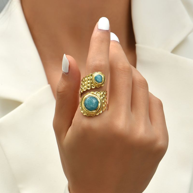 Fashion Round Copper Gold Plated Artificial Gemstones Open Ring 1 Piece