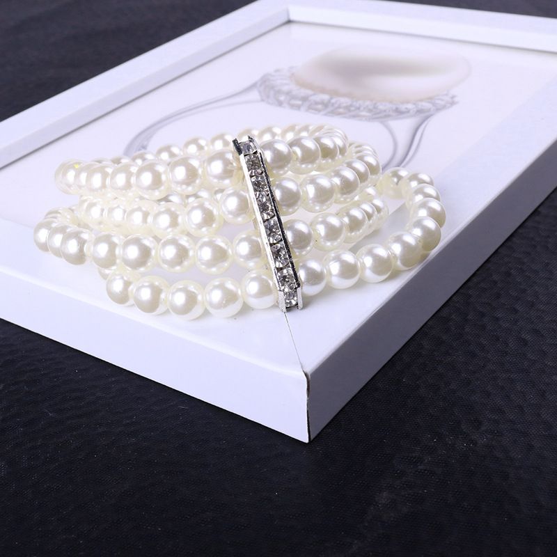 Fashion Round Artificial Pearl Inlay Artificial Gemstones Bracelets 1 Piece