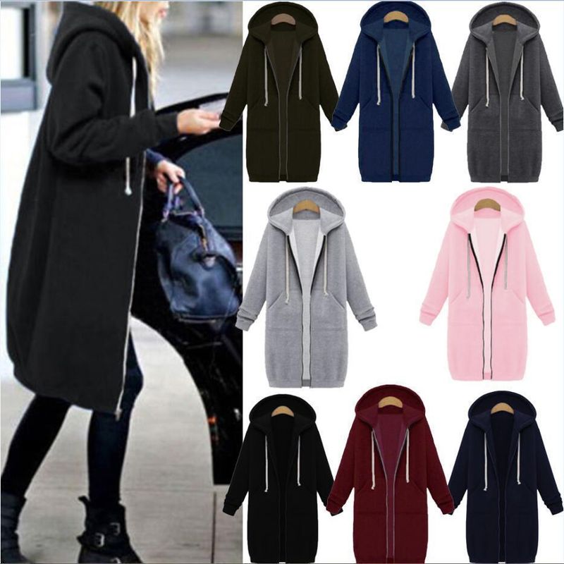 Women'S Simple Style Solid Color Zipper Hoodie