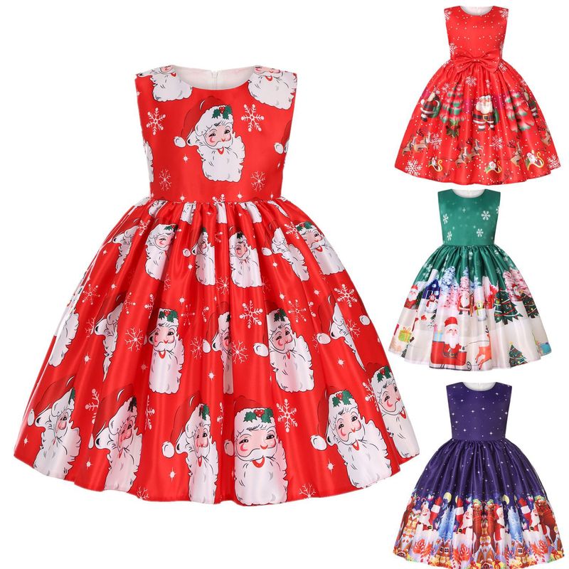 Christmas Princess Santa Claus Cotton Blend Girls Dresses